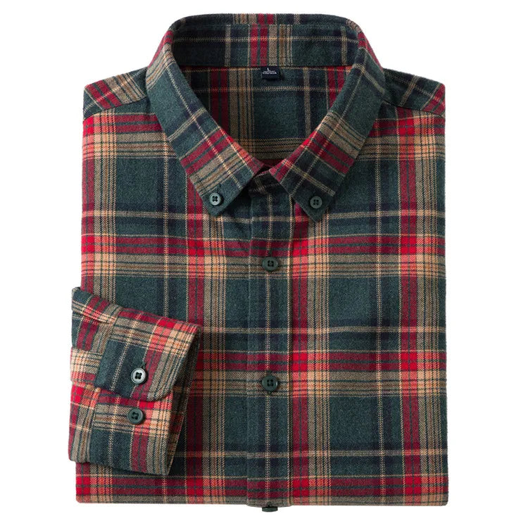 100% Cotton Flannel Shirt Men's, Plaid Casual Jacket, Anti-Wrinkle, Multi-Color Gold Quality Long-Staple Cotton M-4XL
