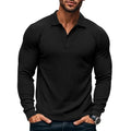 Men's Autumn  Classic Casual  Elastic Pit Strip Polo ShirtAmerican  Lapel Button-up Long-Sleeved T-shirt