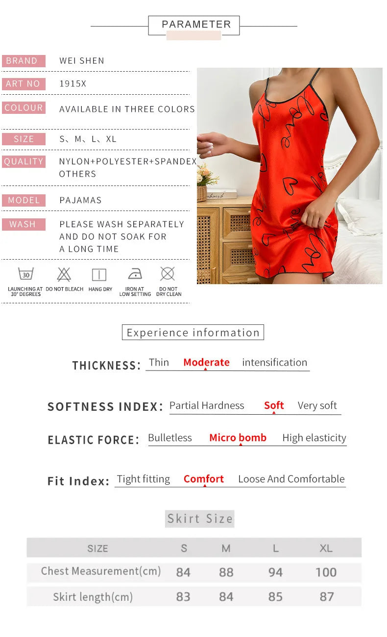 Heart Letter Print Nightdress Casual Round Neck Spaghetti Strap Sleep Dress Women's Sleepwear Dresses