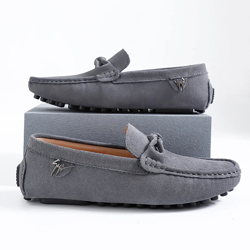 Suede Leather Men Loafers Handmade Slip-On Dress Shoes Comfortable Cushioned Insole Business Casual Shoes Man Driving Moccasins