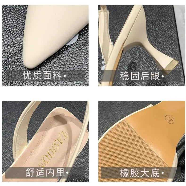 Luxury High Heel Women's Sandals Shallow Mouth Leather Baotou High Heel Shoes Pointed Top Fashion Stiletto Heel Women's Shoes