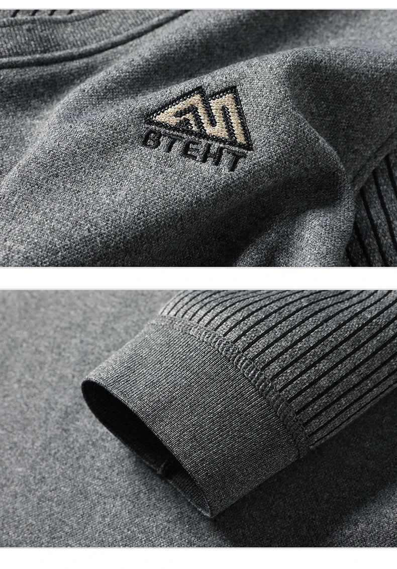 Men's Fleece Lined Sweater Polo Collar Pullover Tops Fake Two Piece Fashion Business Causal Pullovers Thick Winter Clothes