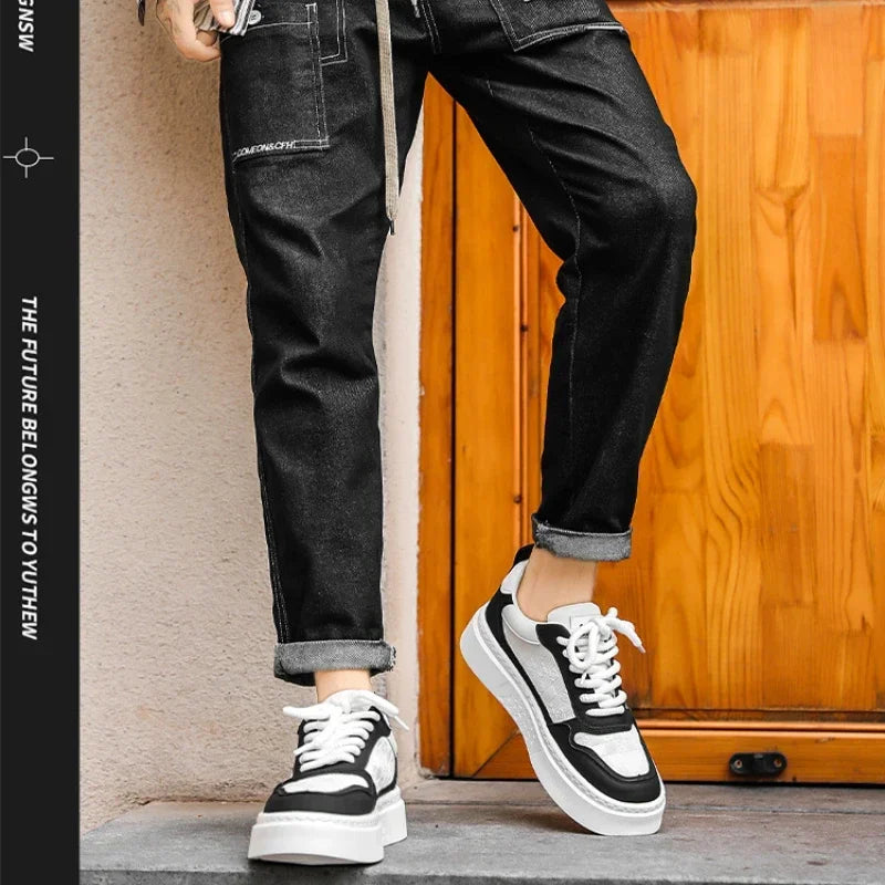 New Korean Version Printed Men Skateboarding Shoes Men Fashinable Increase Breathability Platform White Shoes Sports Casual Shoe