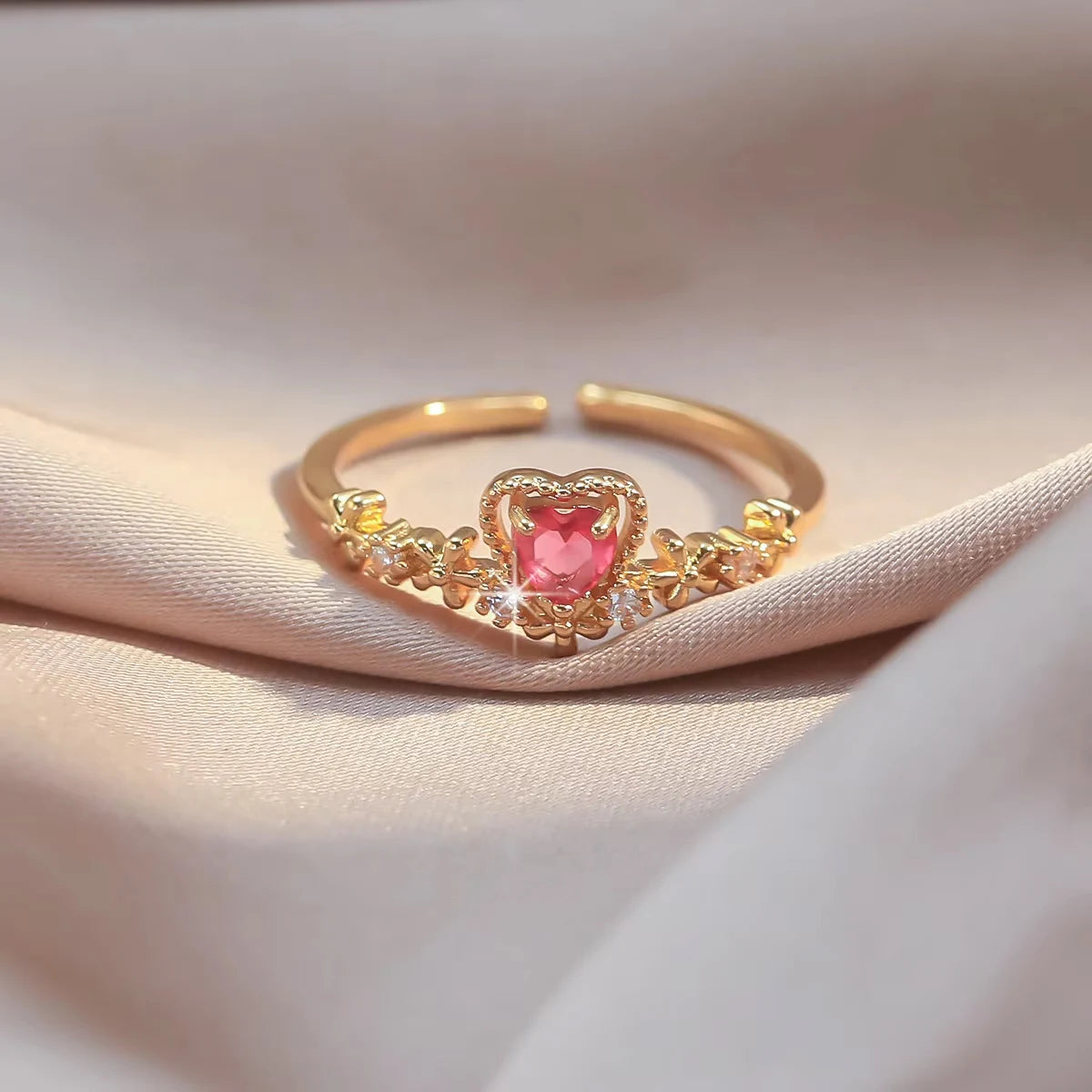 1 Piece of Rose Gold Color Niche Adjustable Ring with Plain Ring Women's Heart Set Design Ring Index Finger Ring