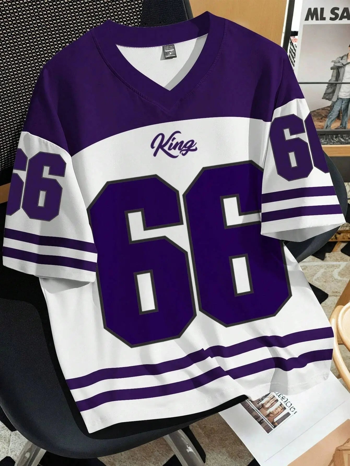 2025 summer new V-neck men's casual T-shirt Chicago letter-printed polyester pullover summer daily outdoor street wear clothes