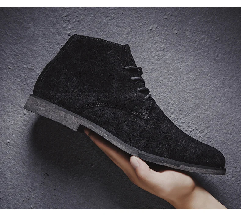 British Style Brown Men's Chelsea Boots Retro Lace Up Suede Boots Men Pointed-toe Leather Casual Ankle Boots Men botas masculino