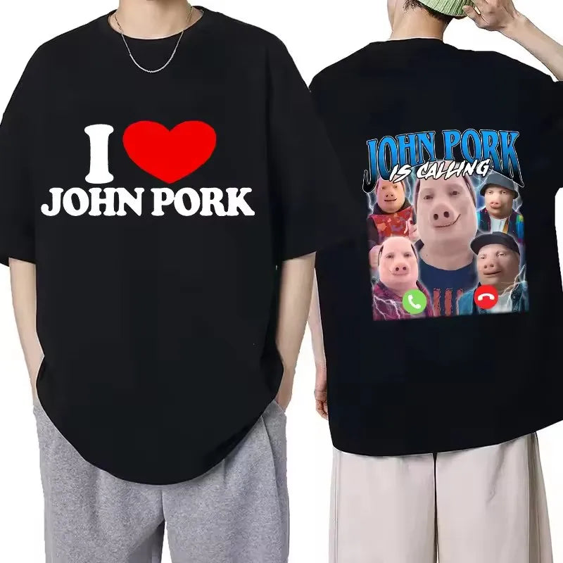 Funny John Pork Is Calling Answer Call Phone Tee Shirt for Men Women Pig Tops Tshirt Gothic Hip Hop T-shirt Streetwear Clothes
