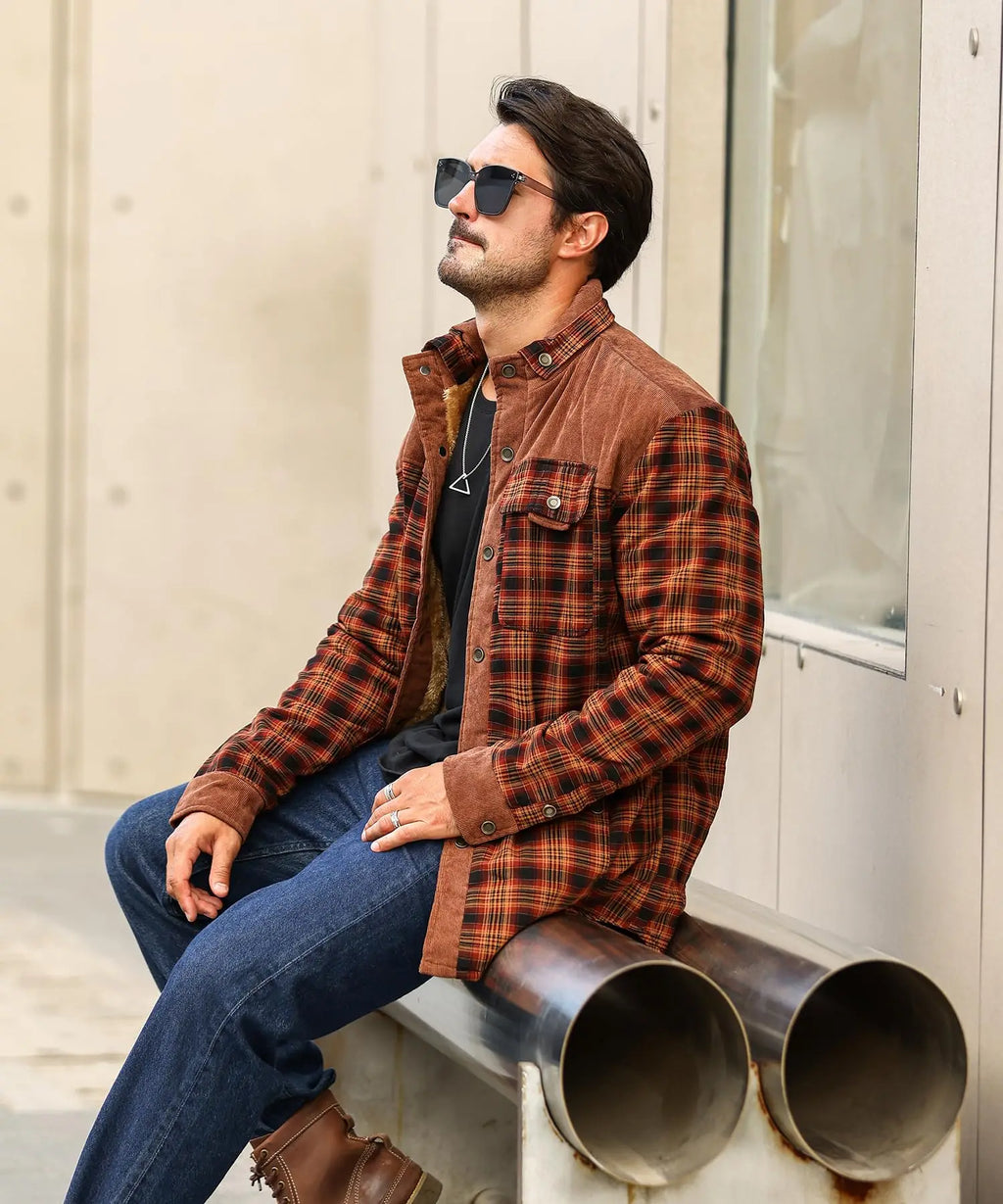 Men's Jackets Winter Windproof Warm Casual Bomber Coat Plaid Sherpa Lined Flannel Outdoor Classic Soft Jackets Men US Size