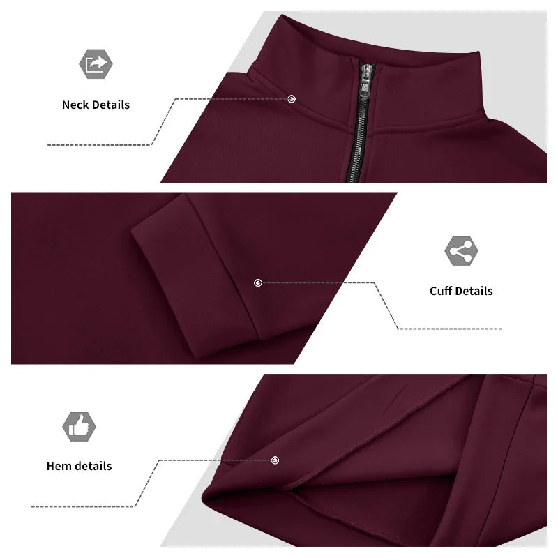 Autumn Winter Men's Fleece Quarter Zip Pullover Man Long Sleeved Loose Stand-up Collar Sweater Casual Comfy Mock Neck Sweatshirt