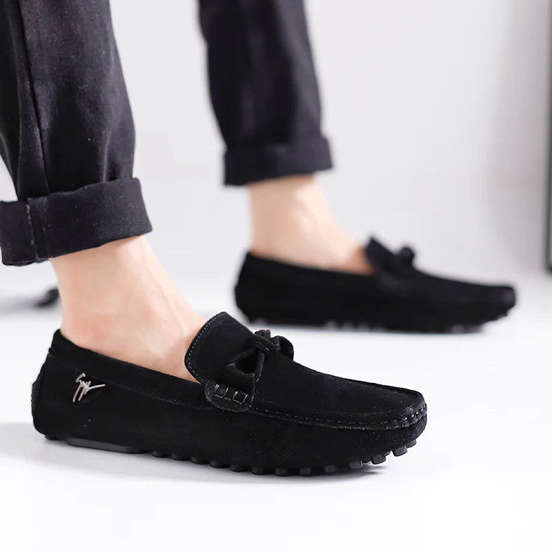 Suede Leather Men Loafers Handmade Slip-On Dress Shoes Comfortable Cushioned Insole Business Casual Shoes Man Driving Moccasins