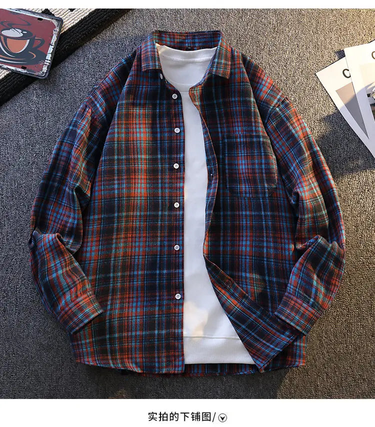 High-quality, fashionable, stylish, versatile and trendy men's checked long-sleeved shirt for autumn banquets and casual wear