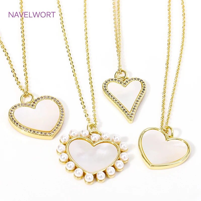 18K Gold Plated Natural Shell with Zircon/Pearl Heart Shape Pendant Necklace Trendy Necklaces For Women Jewelry Party Gifts
