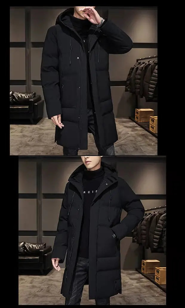 New Winter Men's Hooded Long Cotton Jacket, Thickened Warm Parka, Plus Sizes M-8XL