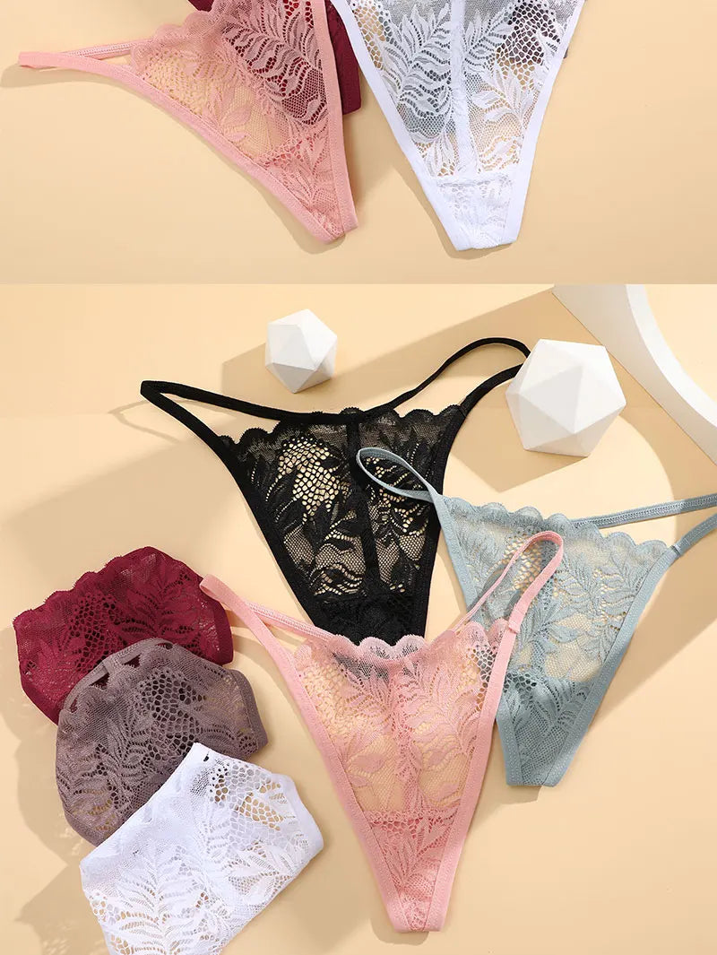 FINETOO 6PCS/Set Lace Thong Female Bikini Lady Intimates S-XL Women Seamless Panties Sexy Girl's Underwear Transparent Briefs