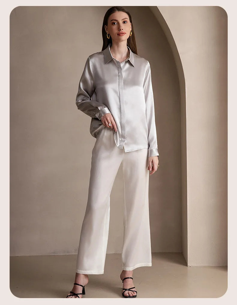 Spring Covered Button Mulberry Silk Shirt Long Sleeve Ladies Clothing Luxury 19Mm 100% Silk Women'S Fashion Blouses