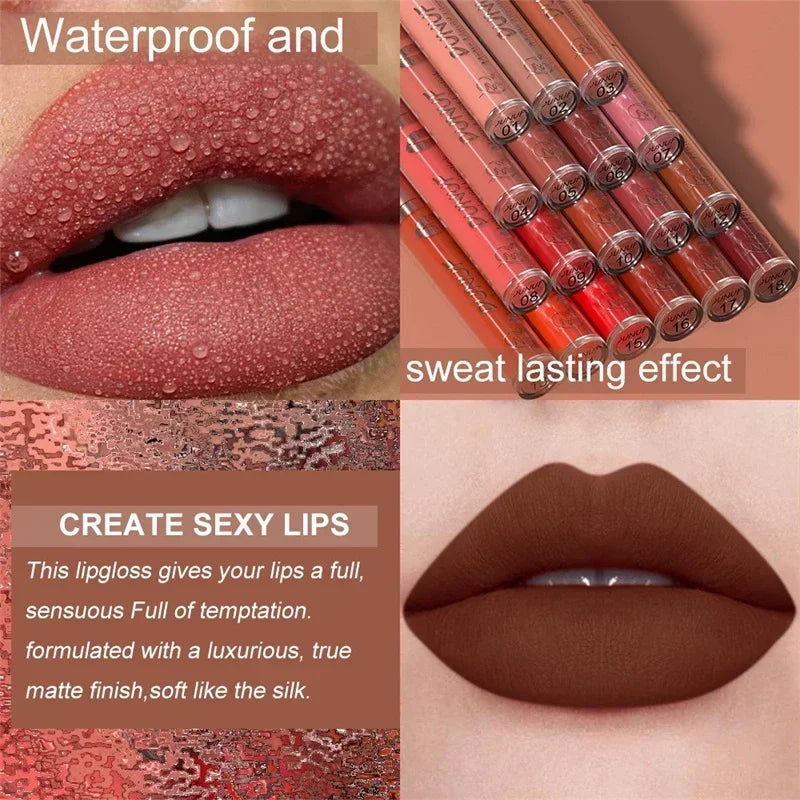Matte Velvet Lip Gloss Dark Red Brown Lip Glaze Long Lasting Waterproof Liquid Lipstick Natural Moisturizer Transparent Lip Oil