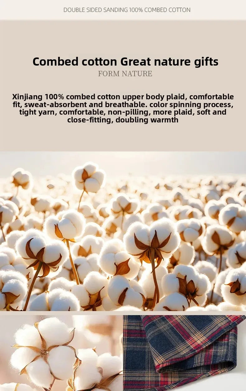 Pure Cotton Flannel Plaid Long Sleeve Casual Shirt for Men Spring Autumn New Style Retro Cross-Border Checkered Shirt