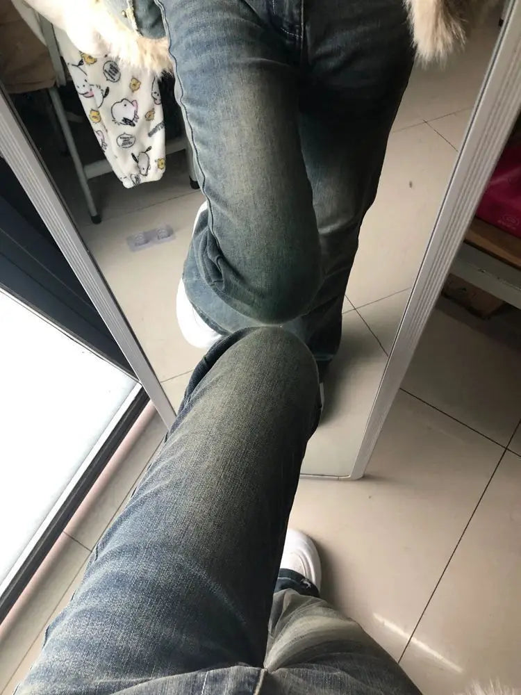 American Retro Women's Jeans Spring Autumn Spicy Girl High Street High Waist Slim Wide Leg Floor Length Horseshoe Pants