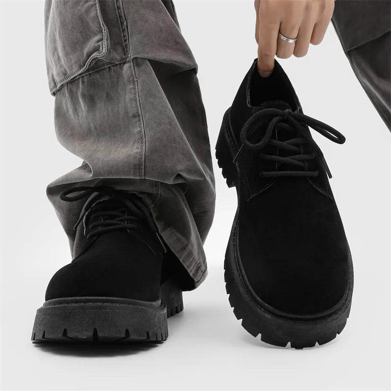 Plus Size Men Leather Shoes Black Platform Lace Up Casual Shoes for Young Men British Style Business Social Shoes Zapatos Hombre