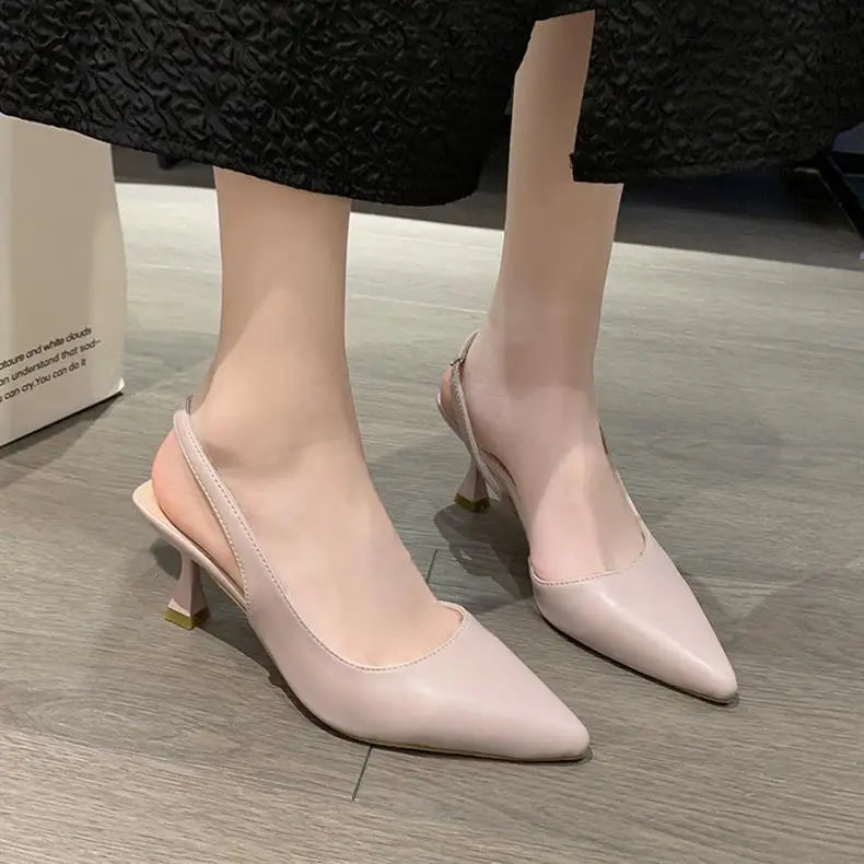Luxury High Heel Women's Sandals Shallow Mouth Leather Baotou High Heel Shoes Pointed Top Fashion Stiletto Heel Women's Shoes