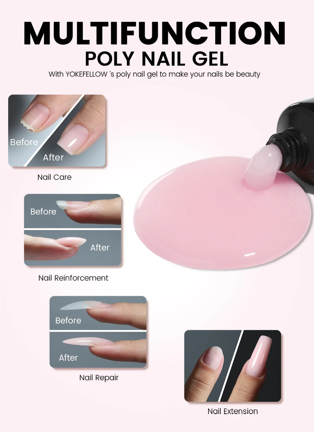 YOKEFELLOW 15g Jelly Extension Gel Nail Polish Nude Pink Clear Building Construct Extend Gel Soak Off UV LED Acrylic Gel Varnish
