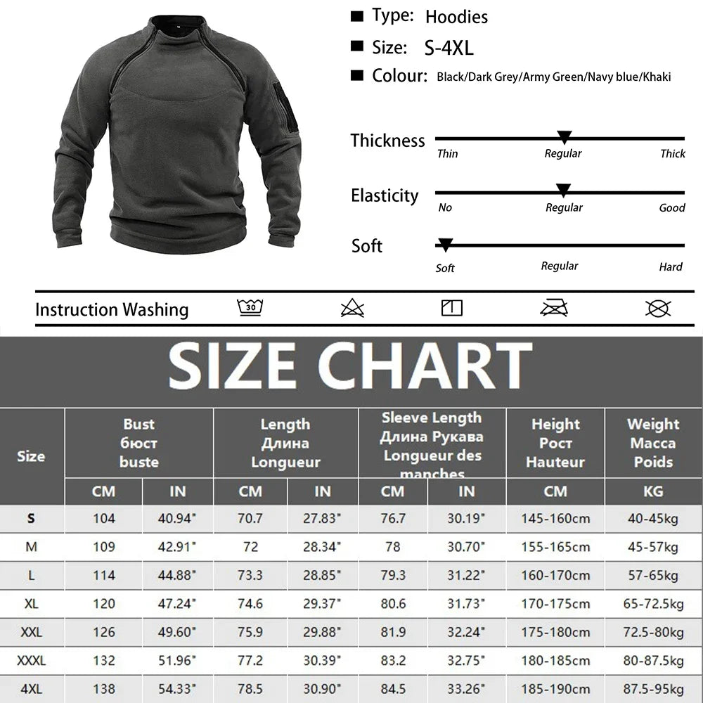 Outdoor Men's TacticalFleece Jacket Clothes Warm Zippers Pullover Men Windproof Coat Thermal Hiking Sweatshirt