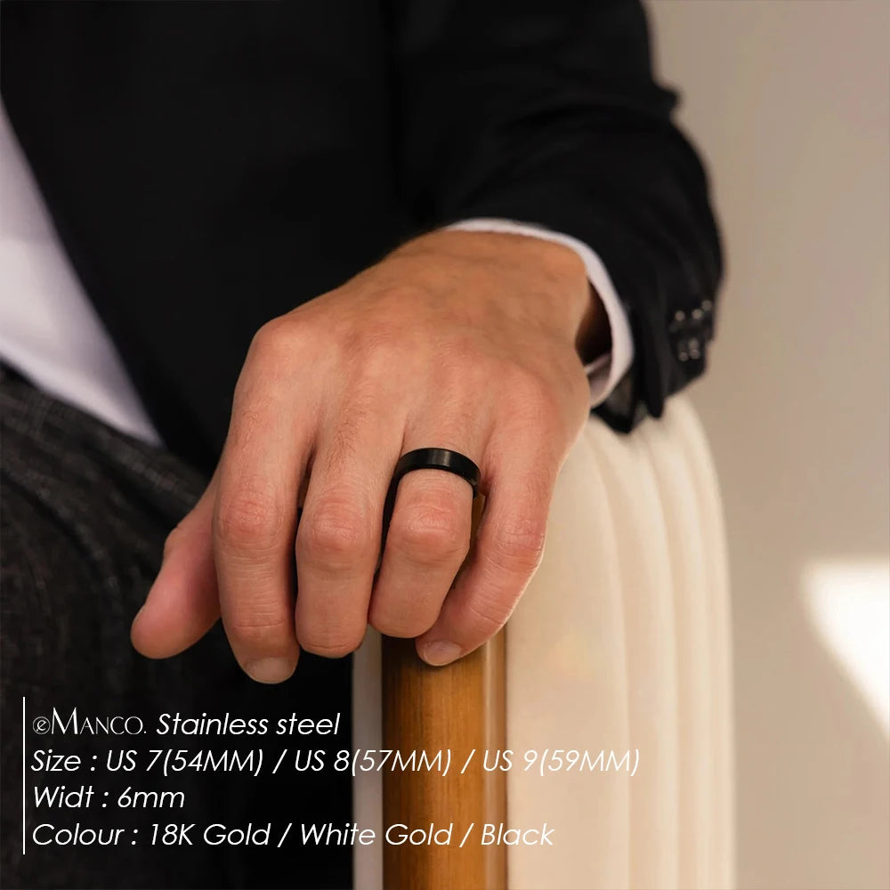 eManco Minimalist Style Smooth Band Rings Stainless Steel Gold-Plated Gender-Neutral Jewelry Fashion Men's Accessories Wholesale