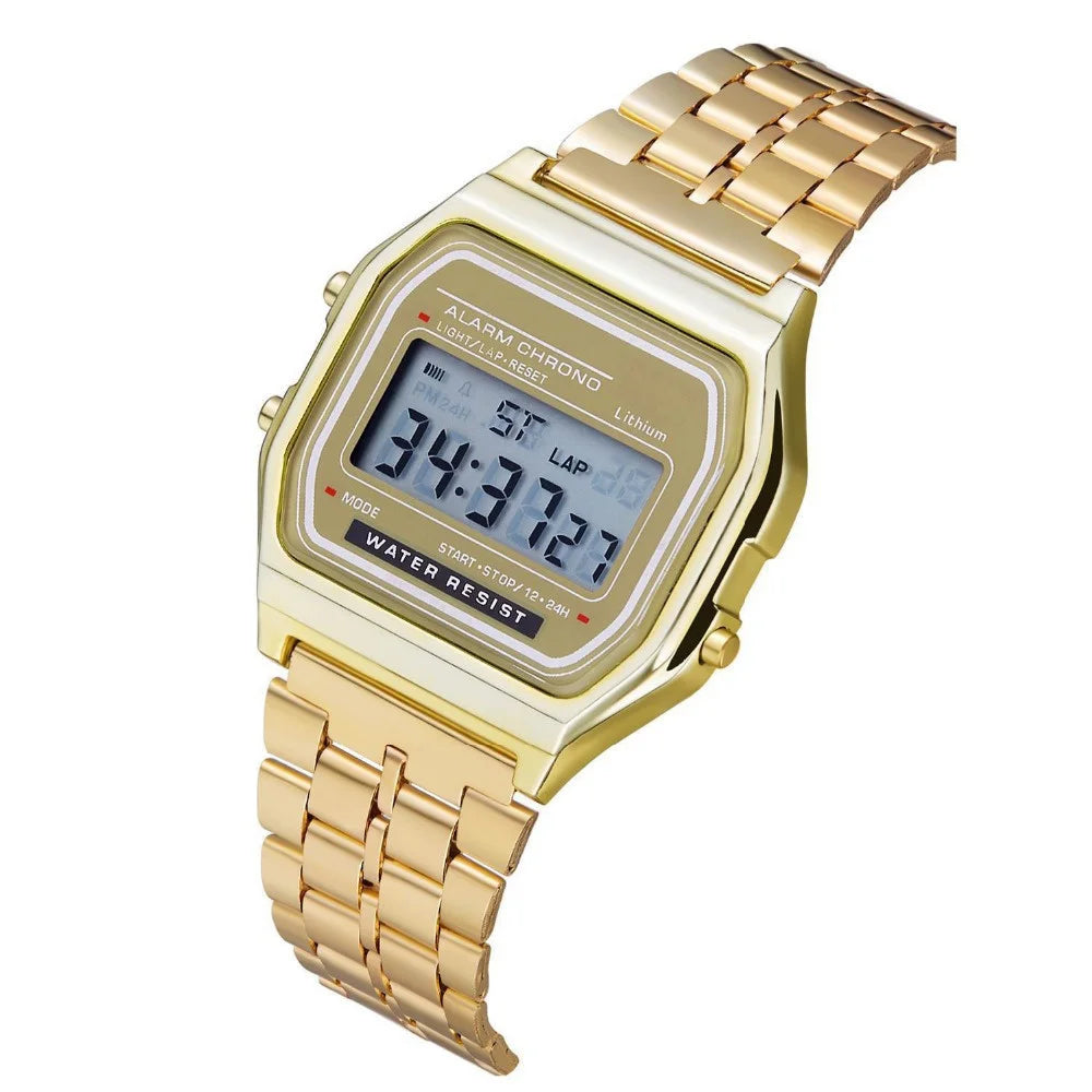 Luxury  F911W Steel Band Vintage Small Square Male and Female Couple Watches Electronic Wrist Band Clock
