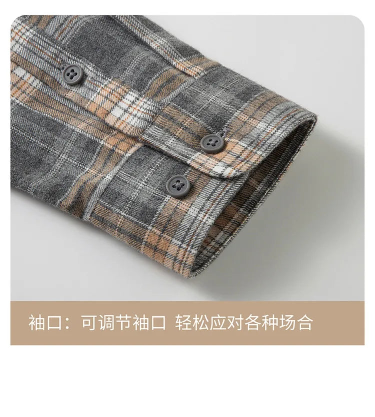 100% Cotton Flannel Shirt Men's, Plaid Casual Jacket, Anti-Wrinkle, Multi-Color Gold Quality Long-Staple Cotton M-4XL