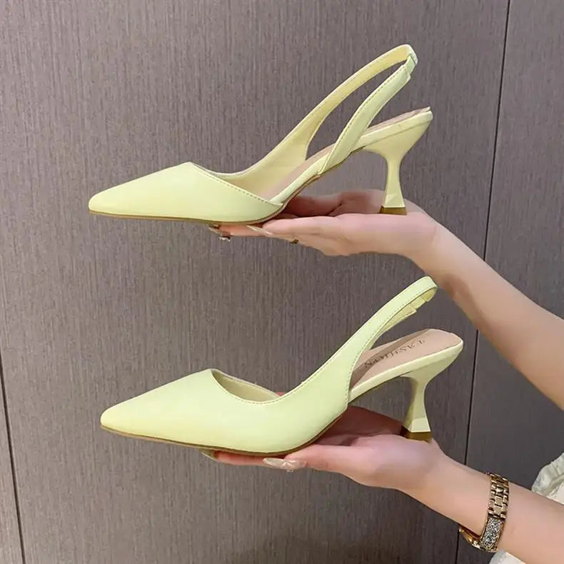 Luxury High Heel Women's Sandals Shallow Mouth Leather Baotou High Heel Shoes Pointed Top Fashion Stiletto Heel Women's Shoes