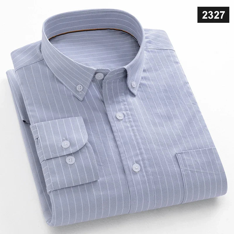 Men Cotton Oxford Striped Casual Long Sleeve Shirts New Fashion Businessman Office Daily Classic Men Top Clothing Dress Regular