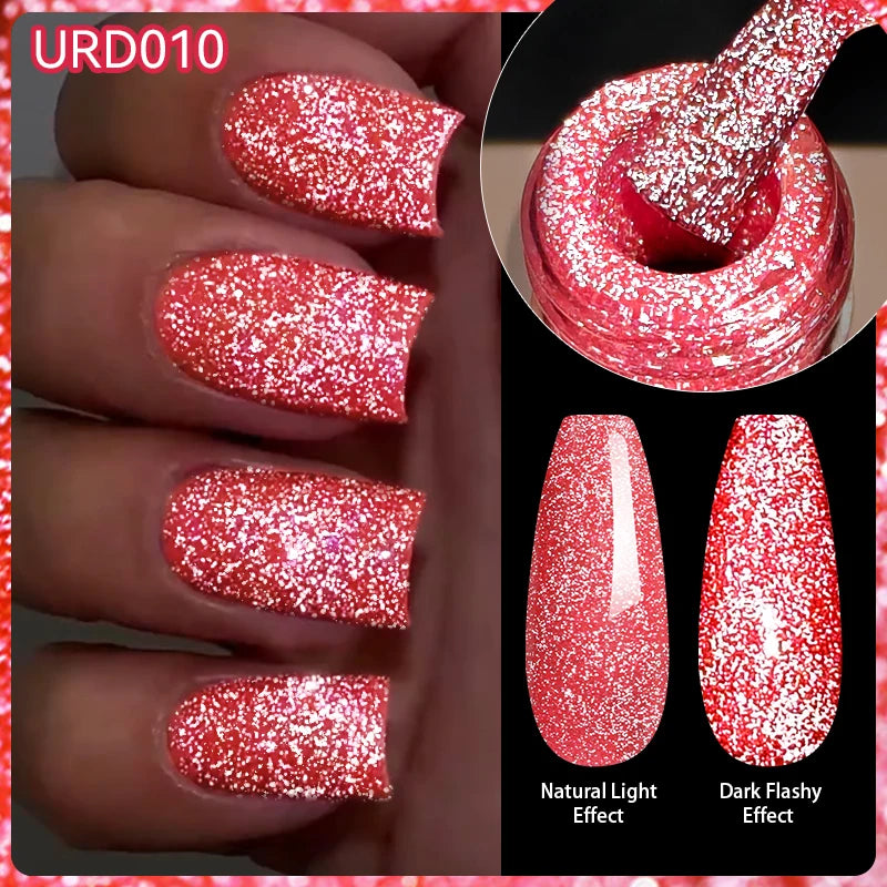 UR SUGAR 15ml Glitter Reflective Black Nail Gel Polish Flash Effect Shiny Soak Off UV Gel Manicure Colorful NeonNail Art Varnish
