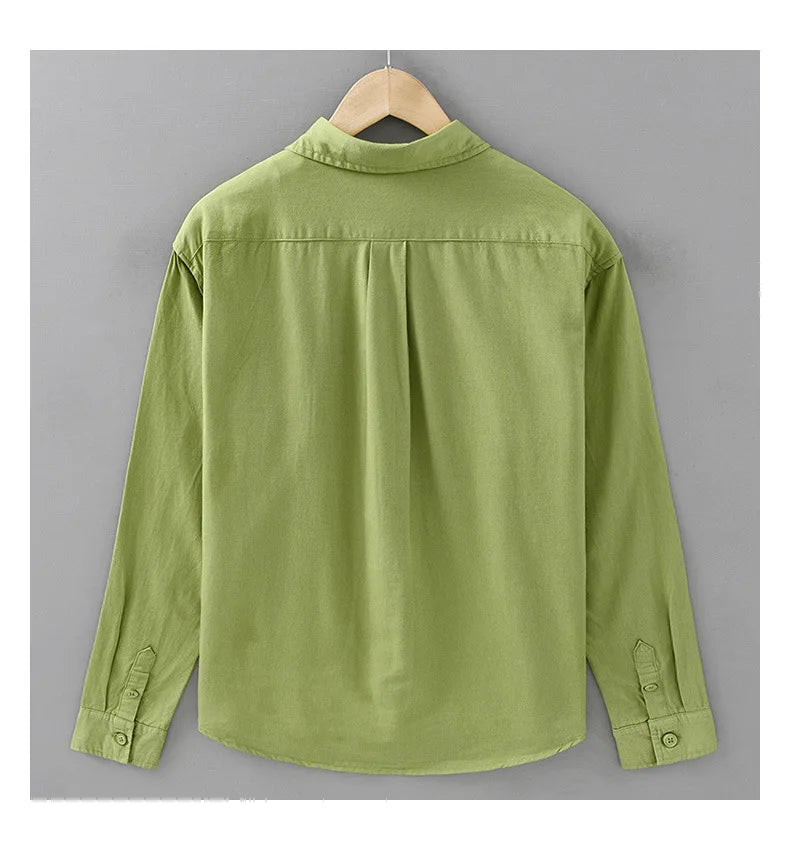 Basic Men's Long-Sleeve Cotton Shirt - Casual and Versatile Spring Style 100% Cotton Solid Color Casual Shirt