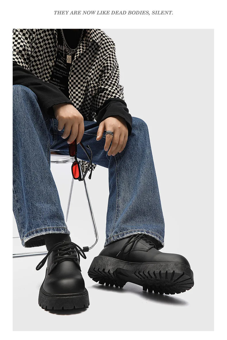 Plus Size Men Leather Shoes Black Platform Lace Up Casual Shoes for Young Men British Style Business Social Shoes Zapatos Hombre