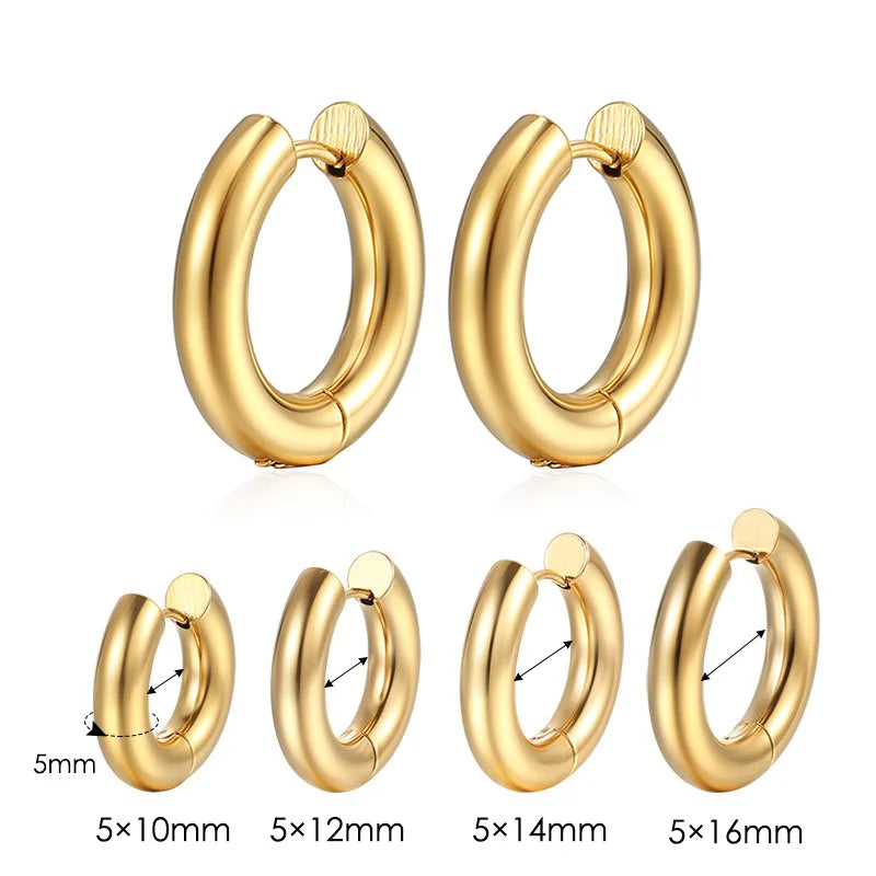Stainless Steel Hoop Earring For Men Women Simple Hip Hop Rock Gold Color Piercing Punk Chic Jewelry Korean Chunky Earrings