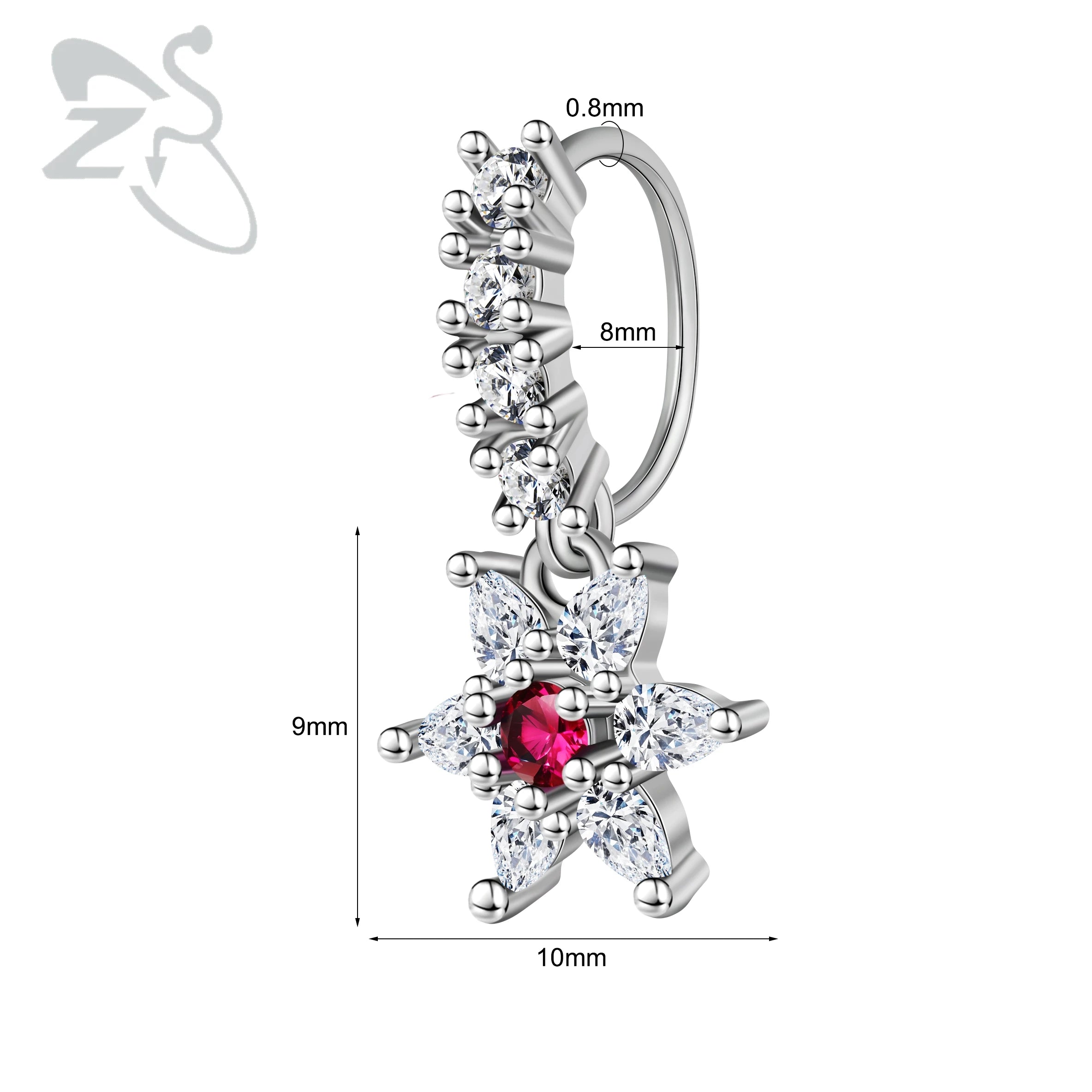 ZS 1PC Butterfly Leaf Moon Shape Nose Piercing Silver Color Septum Ring Stainless Steel Nose Clicker Cartilage Piercing 20G