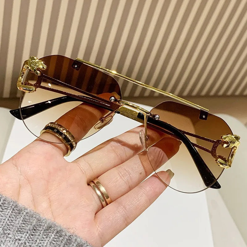 New Trendy Rimless Sunglasses Men Women Fashion Oversized Square Shades Eyewear Double Bridge Gradient UV400 Sun Glasses