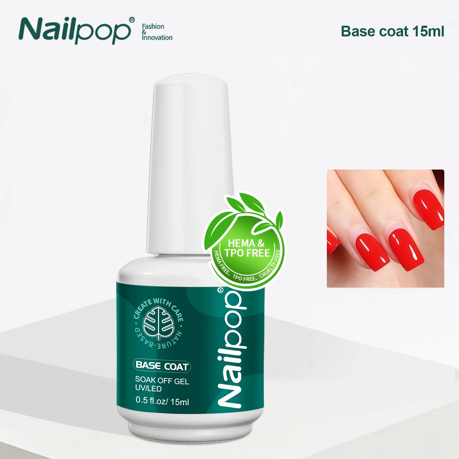 Nailpop HEMA/TPO Free Top Base Coat Gel Polish 15ml Clear Soak Off UV/LED Cured Professional Art Salon Home Use Long Lasting 1Pc