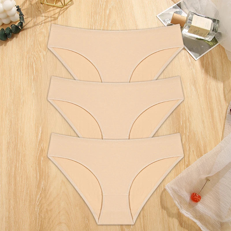 FINETOO 3PCS/Set S-XL Cotton Lingerie Panties Women Underwear Sexy Femme Underwear Women's Underpant Panty 8 Solid Color Briefs