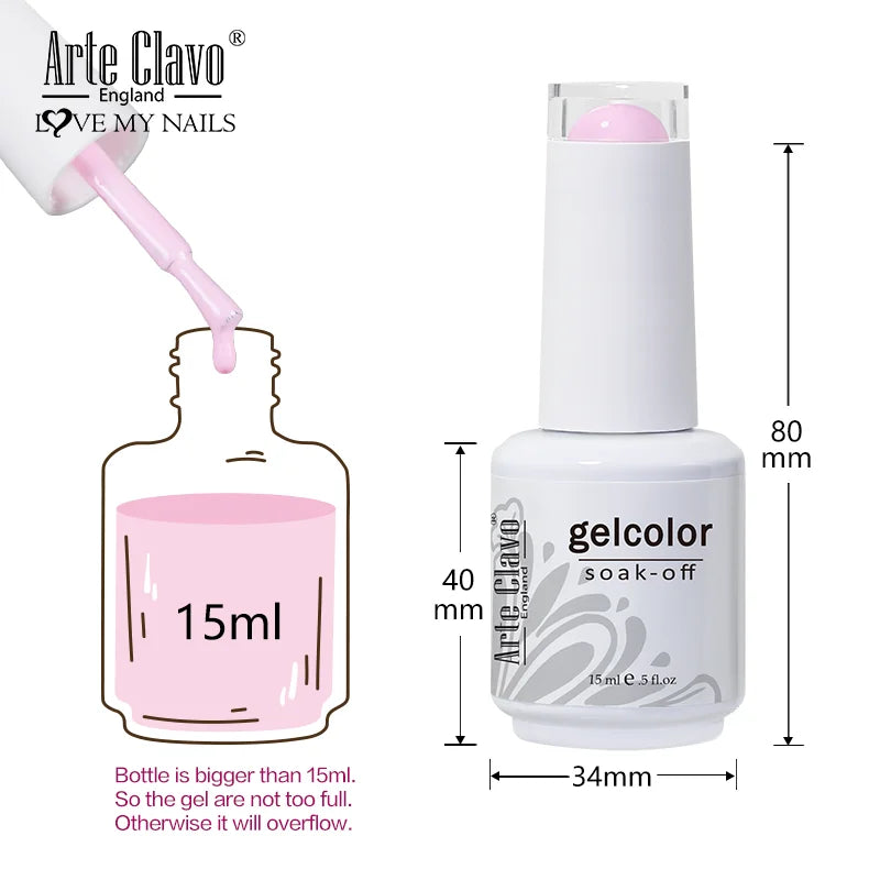 Arte Clavo 15ml Rose Red Pink Color Gel Nail Polish Autumn Winter Hot Sale Long Lasting Soak Off For Manicure Nail Art Gel