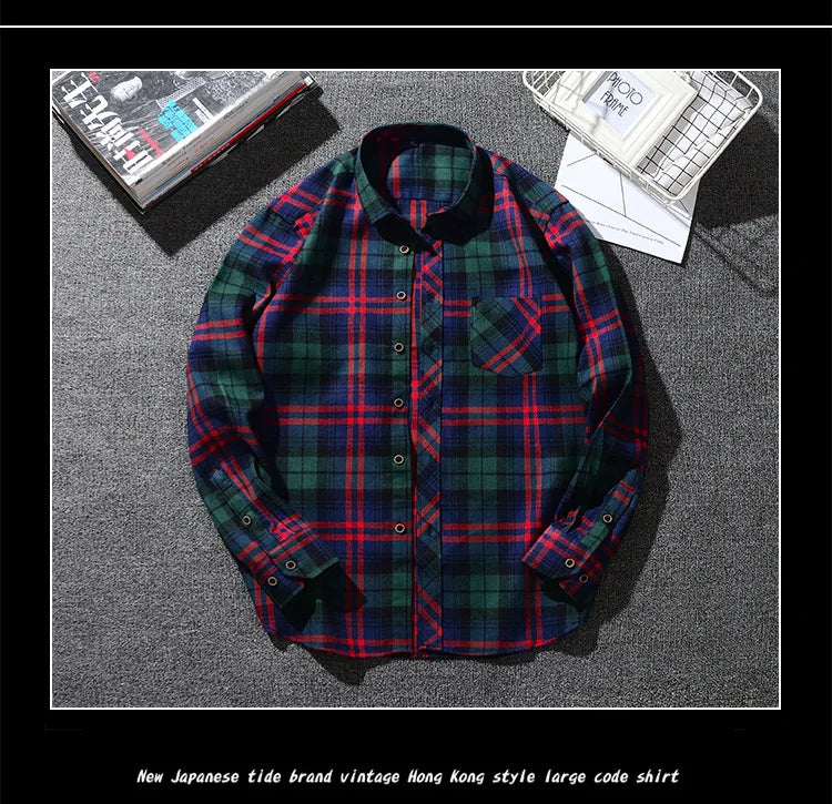 Plus Size M-5XL Men's Western Style Plaid Long Sleeve Shirt, Brushed Flannel Fabric, Loose Fit Casual Wear