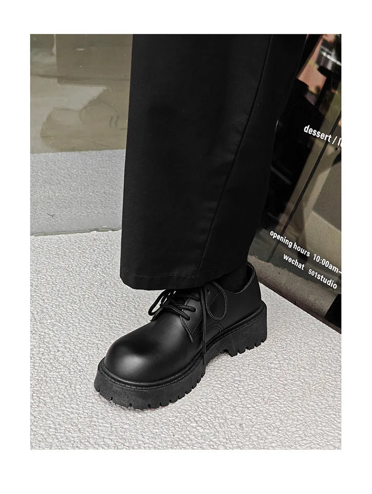 Plus Size Men Leather Shoes Black Platform Lace Up Casual Shoes for Young Men British Style Business Social Shoes Zapatos Hombre