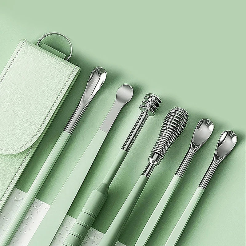 Beauty Accessory Set for Ear Hygiene 6 Pcs Ear Cleaner Kit with Earpick Sticks Earwax Remover Ear Pick Cleaning Spoon