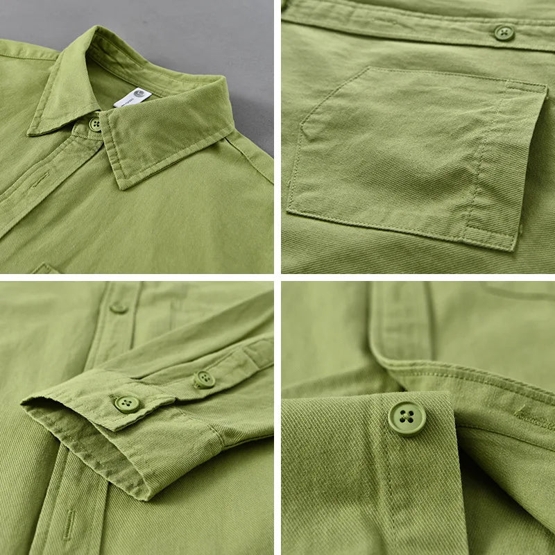 Basic Men's Long-Sleeve Cotton Shirt - Casual and Versatile Spring Style 100% Cotton Solid Color Casual Shirt