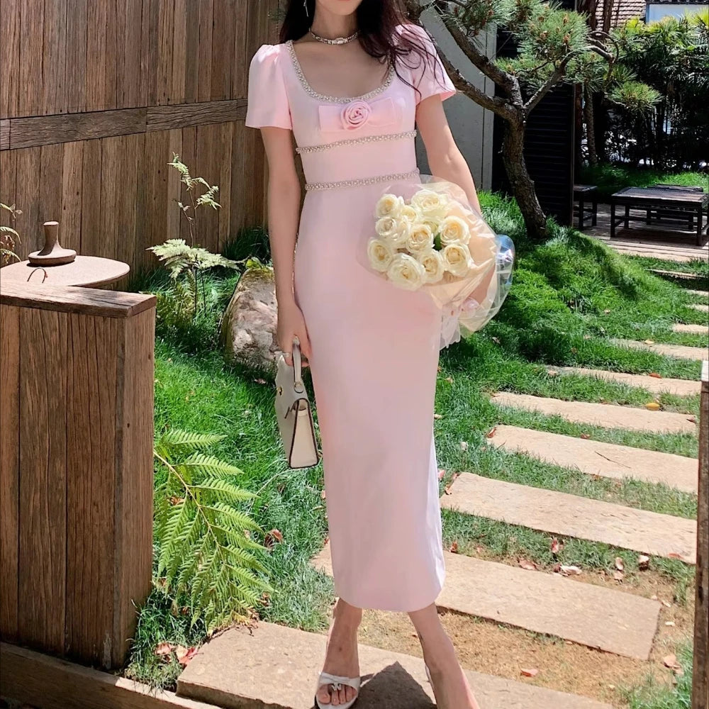 Elegant Square Collar Short Sleeves Evening Dresses Sexy Celebrity Long Dress Exquisite High Quality Prom Party Gowns Customized