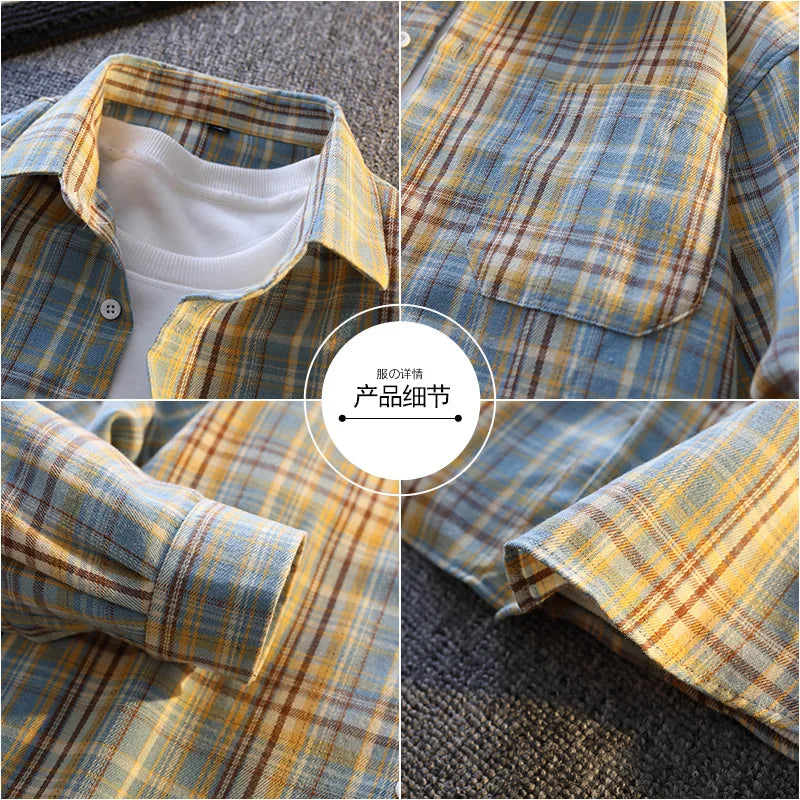 High-quality, fashionable, stylish, versatile and trendy men's checked long-sleeved shirt for autumn banquets and casual wear
