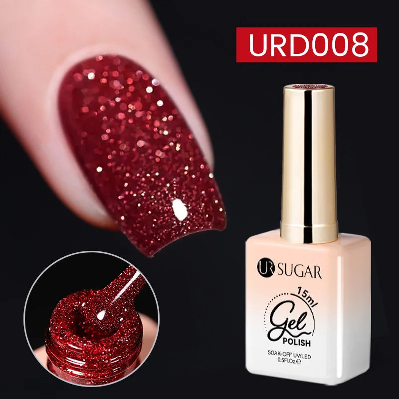 UR SUGAR 15ml Glitter Reflective Black Nail Gel Polish Flash Effect Shiny Soak Off UV Gel Manicure Colorful NeonNail Art Varnish