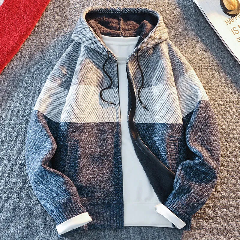 Men's Cardigan Knitting Sweaters Hooded Jacket Cardigans Zipper Up Hood Streetwear Mens Casual Sweatwear