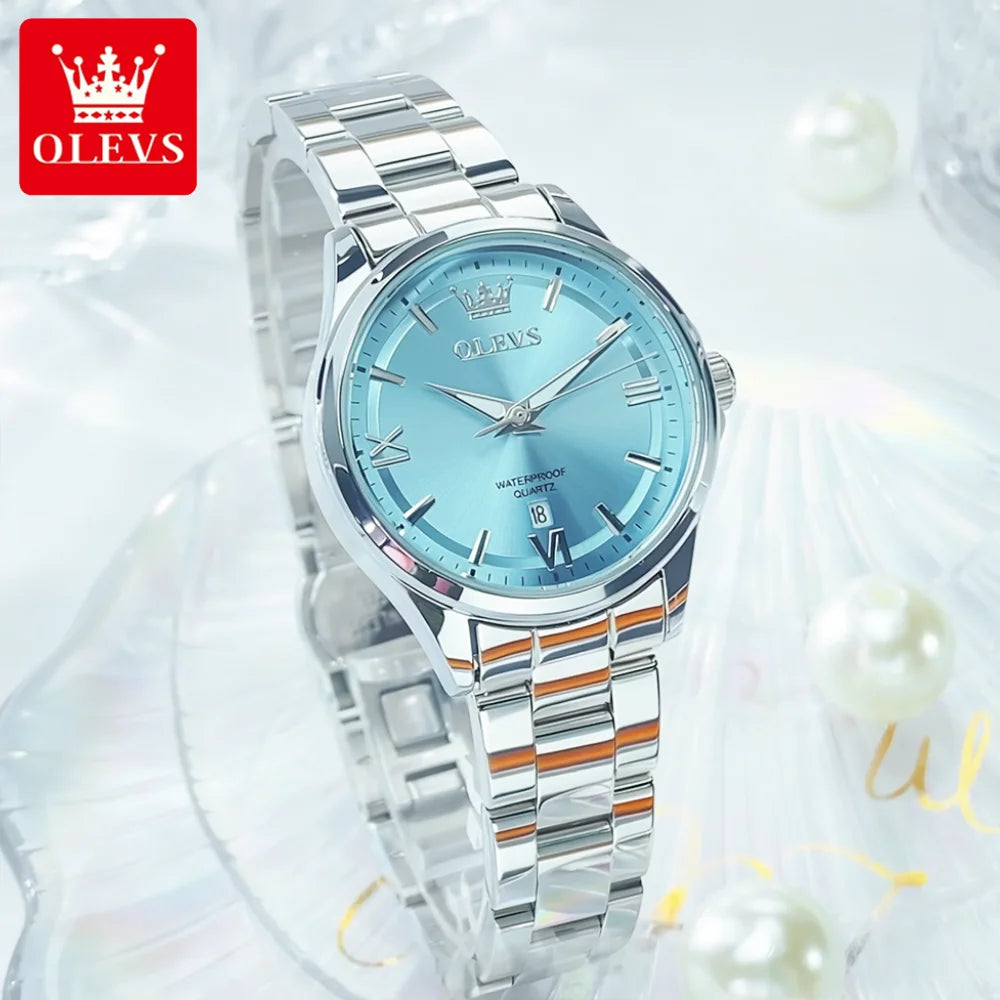 OLEVS Women's Watches Trend Elegant Stainless Steel Original Brand Small Dial Quartz Wristwatch for Lady Waterproof Luminous New
