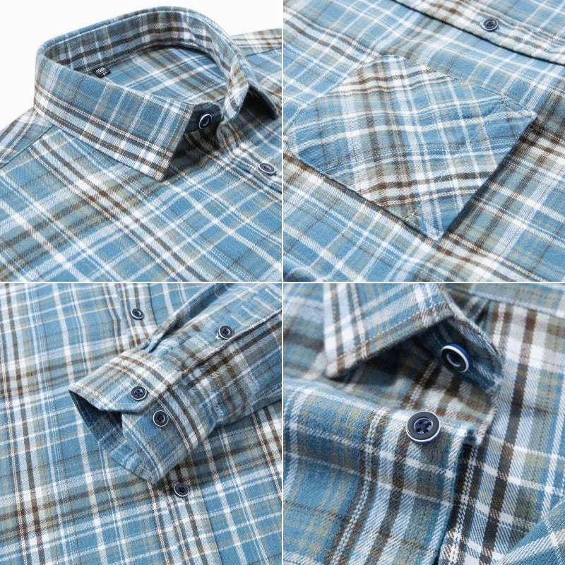 New Plaid Flannel Shirts For Men Long Sleeve 100%Cotton Fashion Casual Soft Standard-Fit Man Blouse Clothes Oversize 10XL 11XL